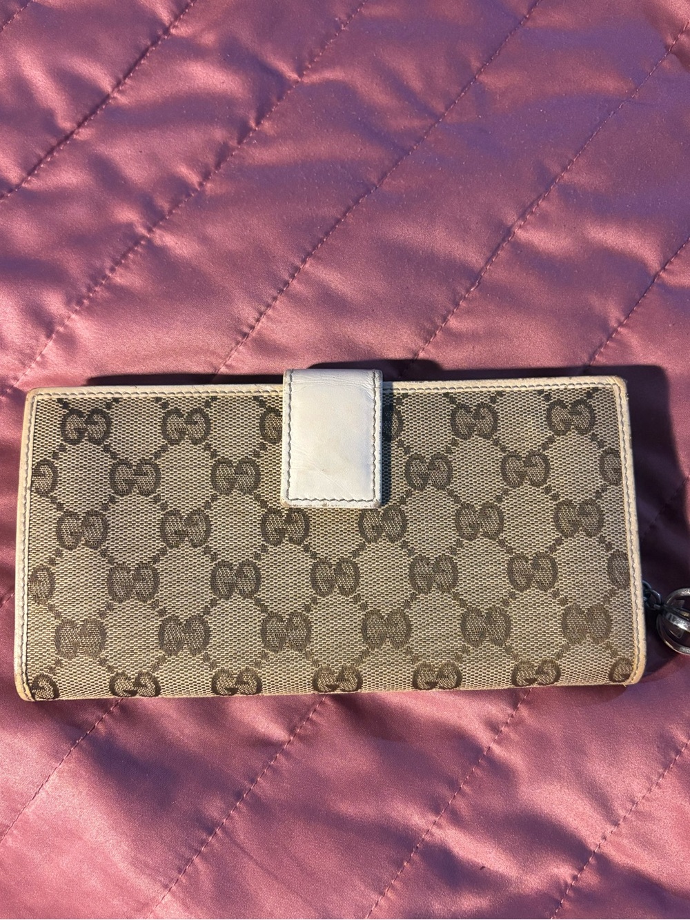 Authentic Gucci canvas leather long bifold wallet